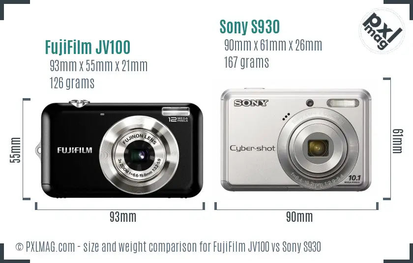 FujiFilm JV100 vs Sony S930 size comparison FujiFilm JV100 vs Sony S930 size comparison