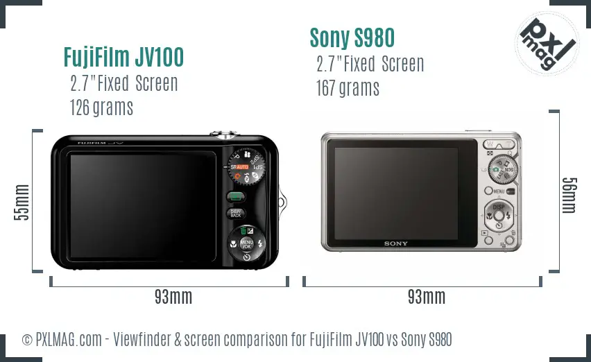 FujiFilm JV100 vs Sony S980 Screen and Viewfinder comparison