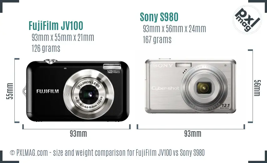 FujiFilm JV100 vs Sony S980 size comparison