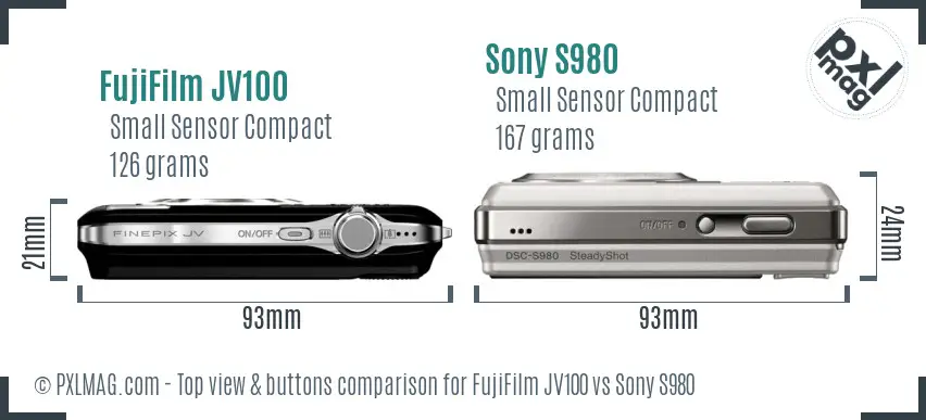 FujiFilm JV100 vs Sony S980 top view buttons comparison