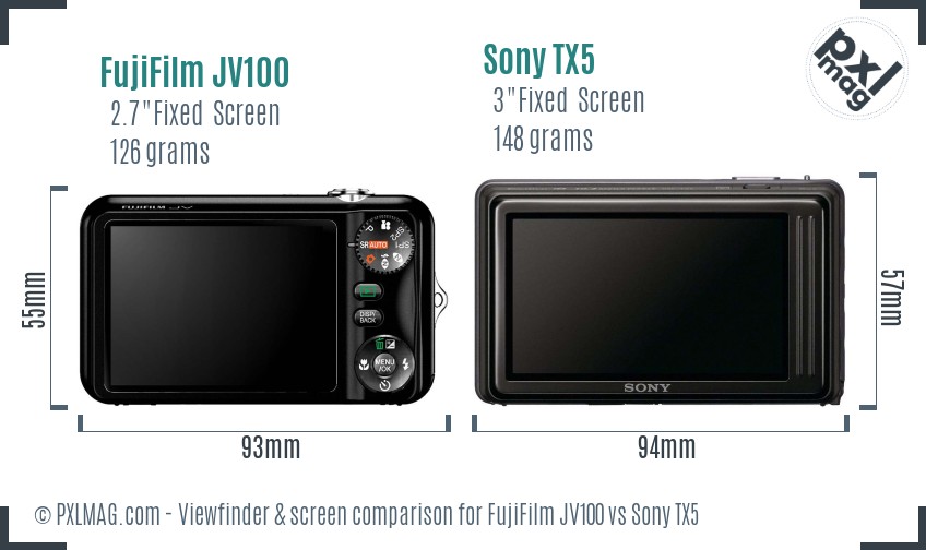 FujiFilm JV100 vs Sony TX5 Screen and Viewfinder comparison