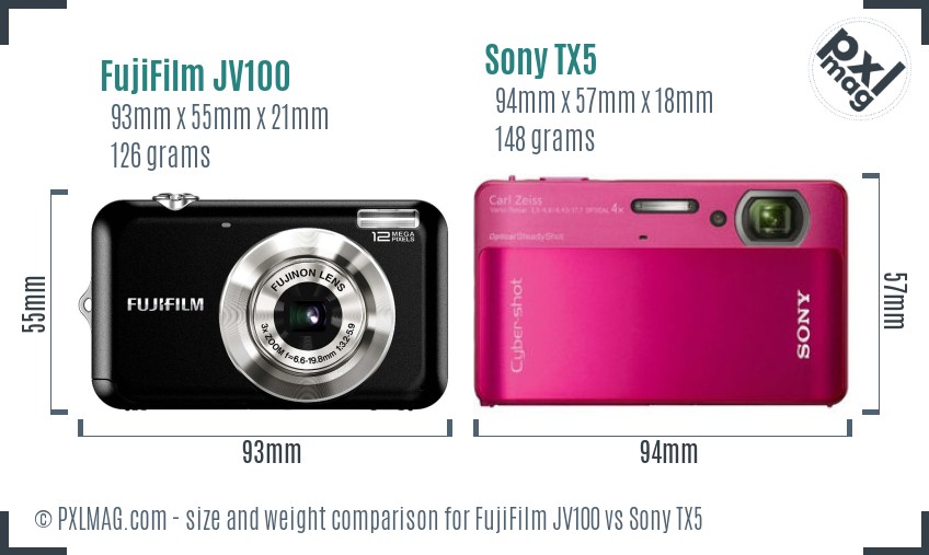 FujiFilm JV100 vs Sony TX5 size comparison