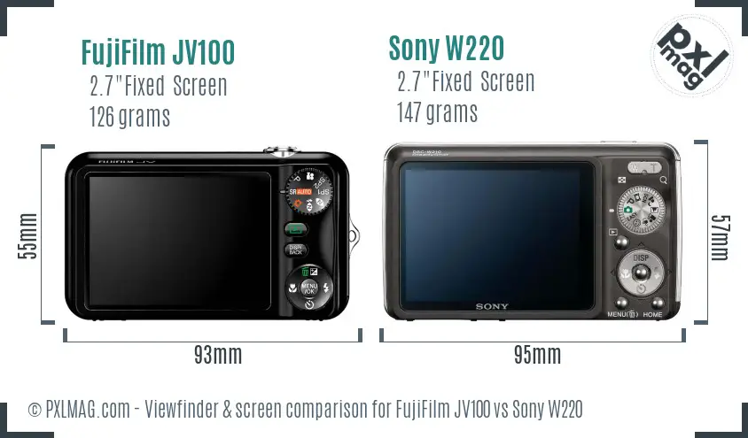 FujiFilm JV100 vs Sony W220 Screen and Viewfinder comparison