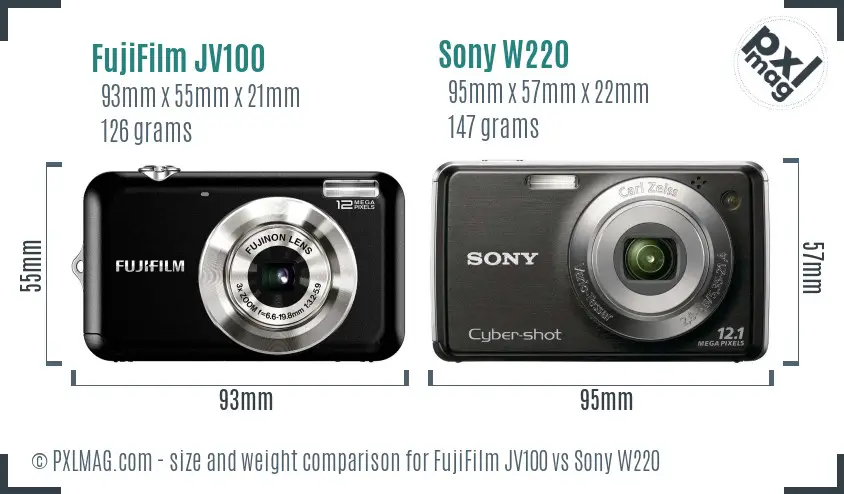 FujiFilm JV100 vs Sony W220 size comparison