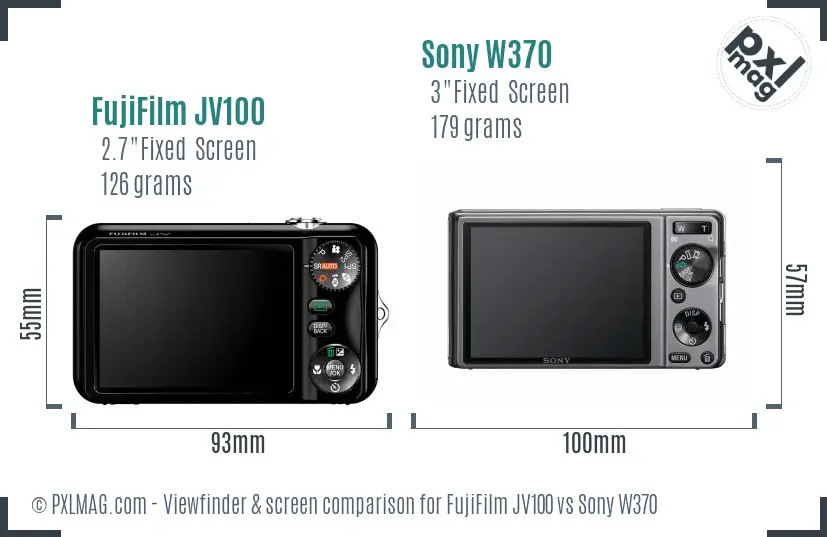 FujiFilm JV100 vs Sony W370 Screen and Viewfinder comparison