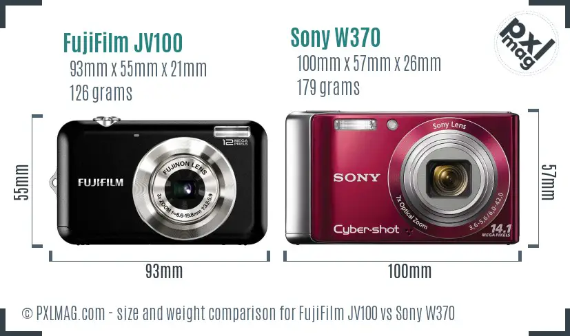 FujiFilm JV100 vs Sony W370 size comparison