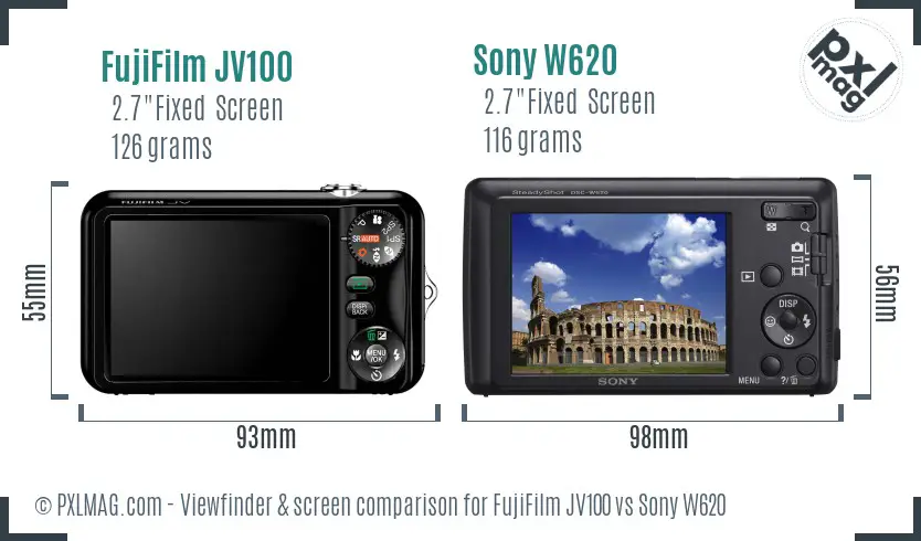 FujiFilm JV100 vs Sony W620 Screen and Viewfinder comparison