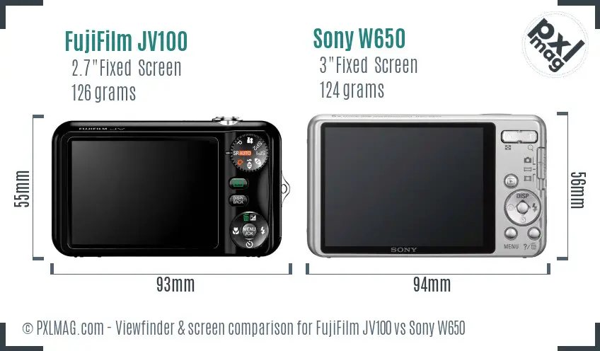 FujiFilm JV100 vs Sony W650 Screen and Viewfinder comparison