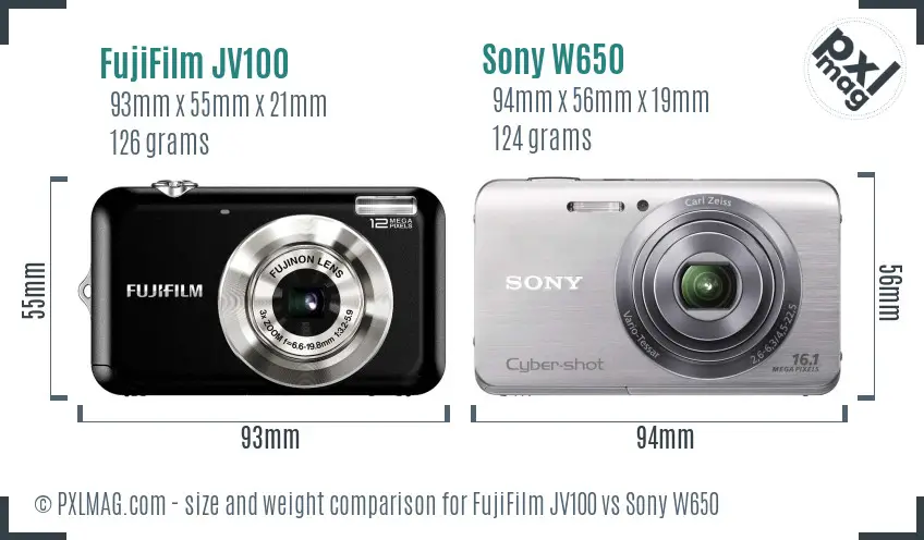 FujiFilm JV100 vs Sony W650 size comparison FujiFilm JV100 vs Sony W650 size comparison