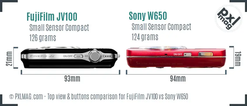 FujiFilm JV100 vs Sony W650 top view buttons comparison