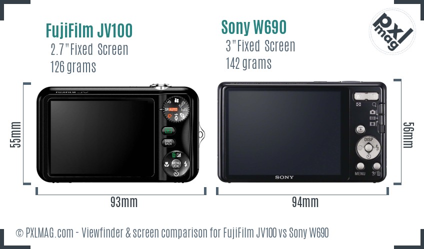 FujiFilm JV100 vs Sony W690 Screen and Viewfinder comparison