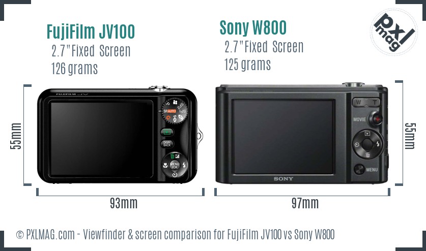 FujiFilm JV100 vs Sony W800 Screen and Viewfinder comparison