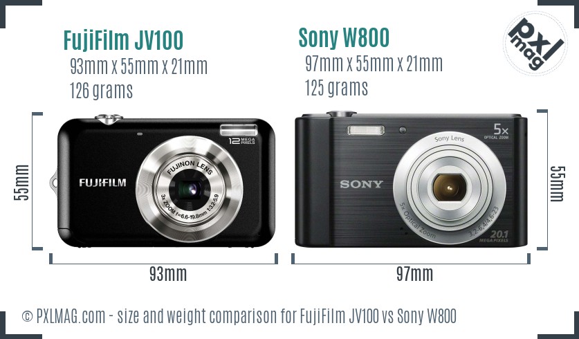 FujiFilm JV100 vs Sony W800 size comparison