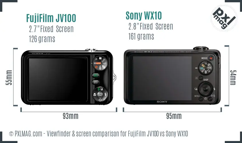 FujiFilm JV100 vs Sony WX10 Screen and Viewfinder comparison