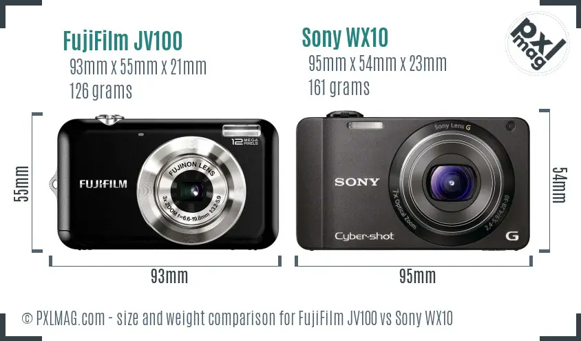 FujiFilm JV100 vs Sony WX10 size comparison