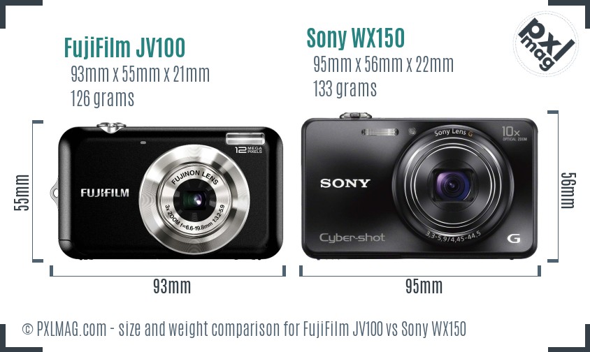 FujiFilm JV100 vs Sony WX150 size comparison FujiFilm JV100 vs Sony WX150 size comparison