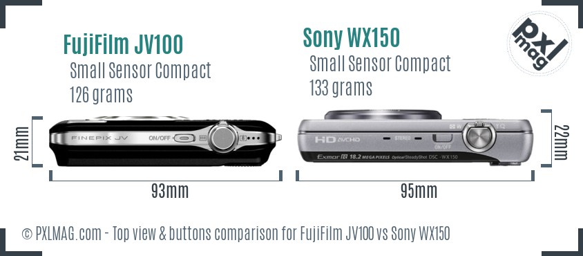 FujiFilm JV100 vs Sony WX150 top view buttons comparison