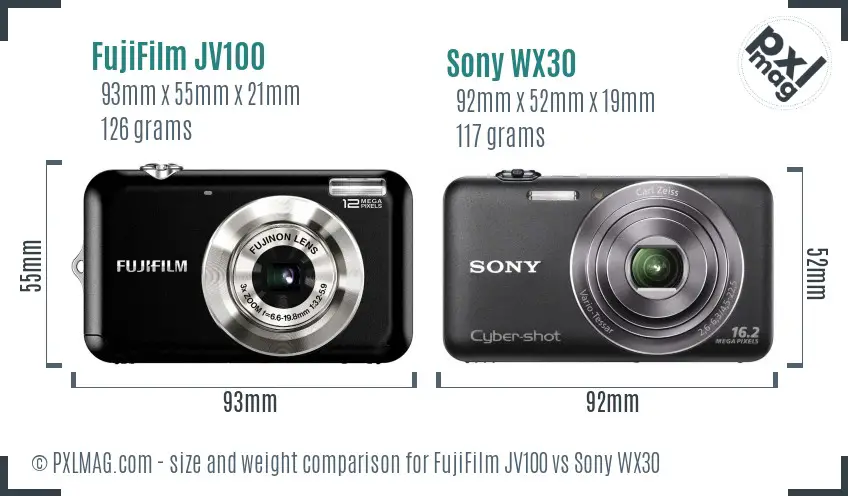 FujiFilm JV100 vs Sony WX30 size comparison FujiFilm JV100 vs Sony WX30 size comparison