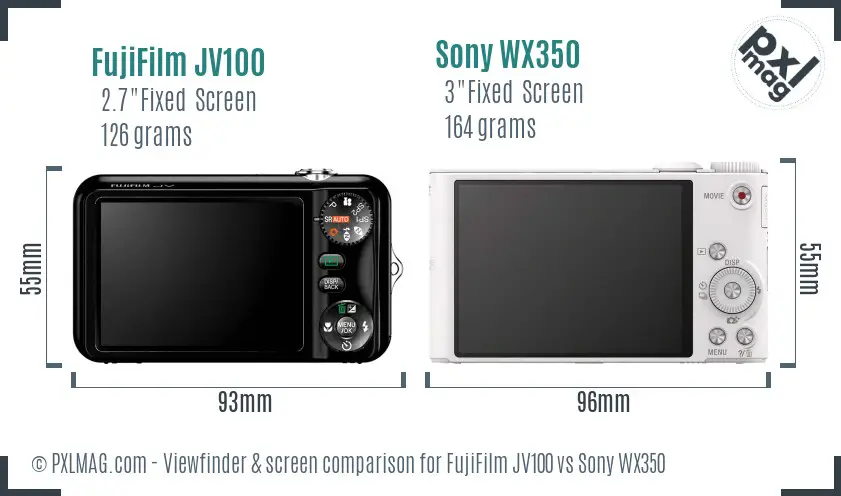 FujiFilm JV100 vs Sony WX350 Screen and Viewfinder comparison