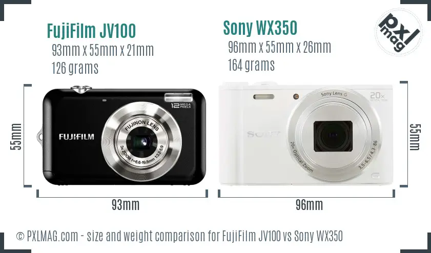 FujiFilm JV100 vs Sony WX350 size comparison