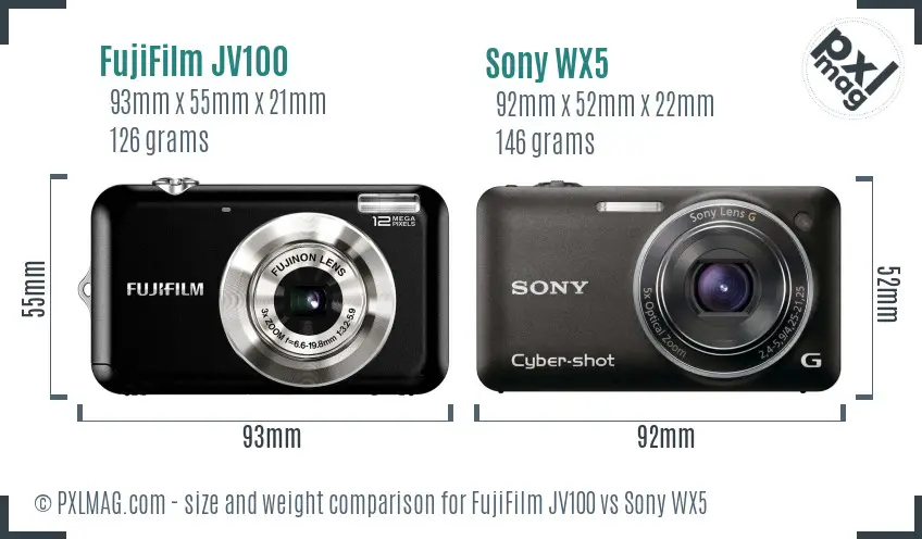 FujiFilm JV100 vs Sony WX5 size comparison FujiFilm JV100 vs Sony WX5 size comparison