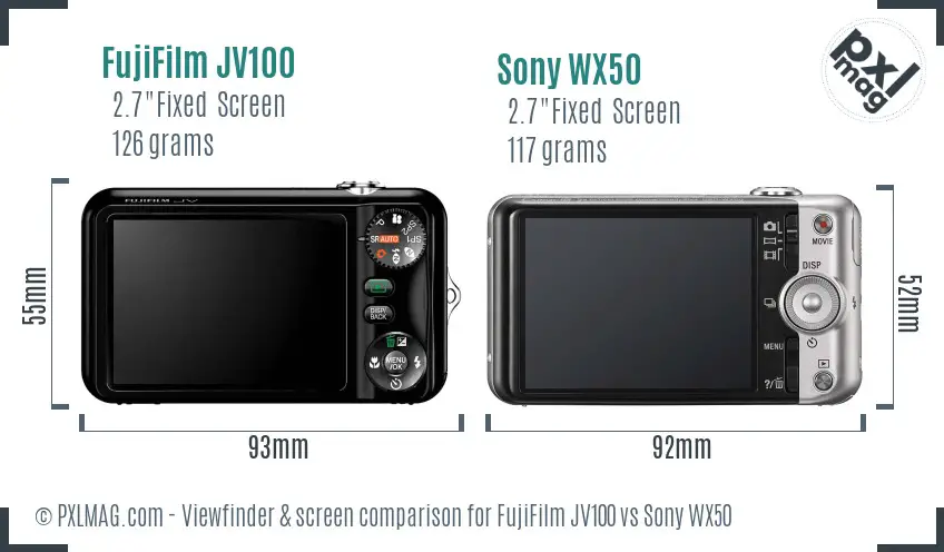 FujiFilm JV100 vs Sony WX50 Screen and Viewfinder comparison
