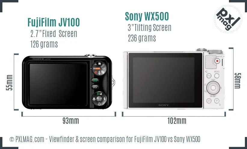 FujiFilm JV100 vs Sony WX500 Screen and Viewfinder comparison