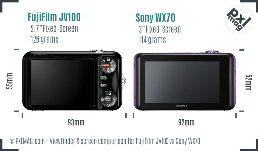 FujiFilm JV100 vs Sony WX70 Screen and Viewfinder comparison