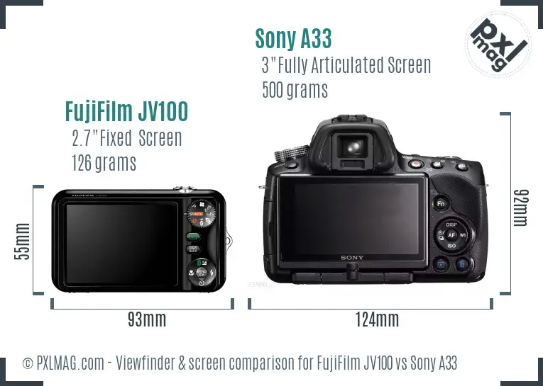 FujiFilm JV100 vs Sony A33 Screen and Viewfinder comparison