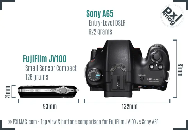 FujiFilm JV100 vs Sony A65 top view buttons comparison