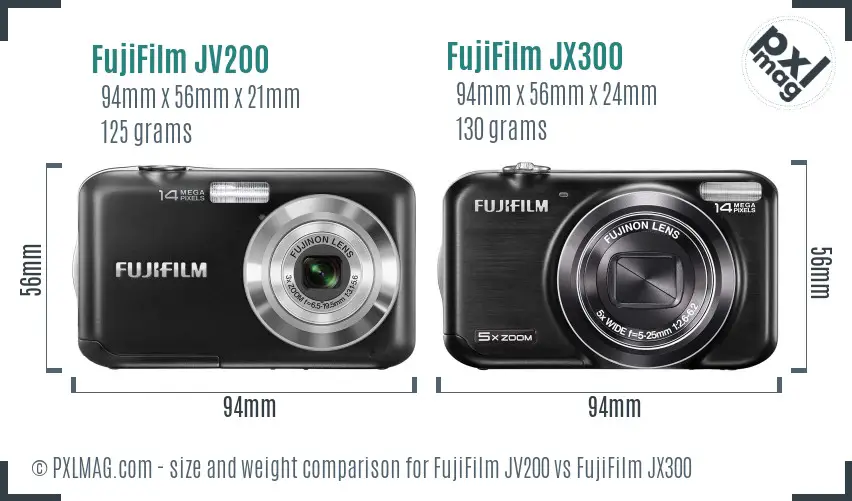 FujiFilm JV200 vs FujiFilm JX300 size comparison