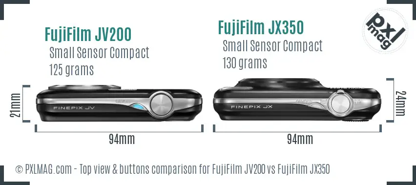 FujiFilm JV200 vs FujiFilm JX350 top view buttons comparison