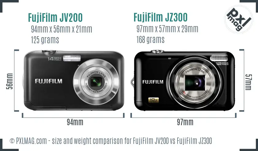 FujiFilm JV200 vs FujiFilm JZ300 size comparison