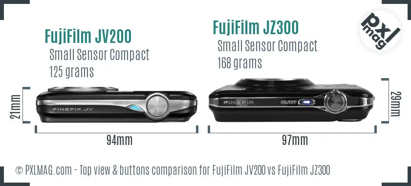 FujiFilm JV200 vs FujiFilm JZ300 top view buttons comparison