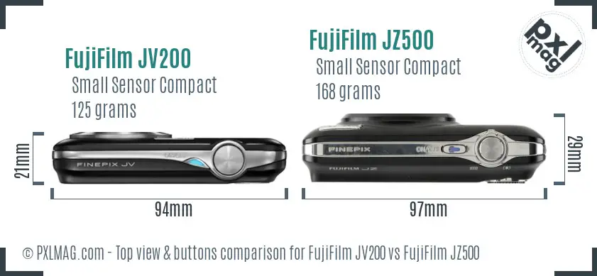 FujiFilm JV200 vs FujiFilm JZ500 top view buttons comparison