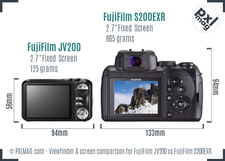 FujiFilm JV200 vs FujiFilm S200EXR Screen and Viewfinder comparison