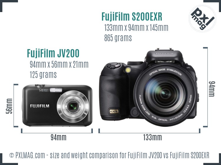 FujiFilm JV200 vs FujiFilm S200EXR size comparison FujiFilm JV200 vs FujiFilm S200EXR size comparison
