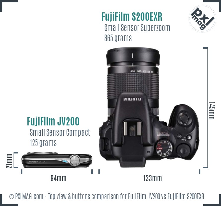 FujiFilm JV200 vs FujiFilm S200EXR top view buttons comparison