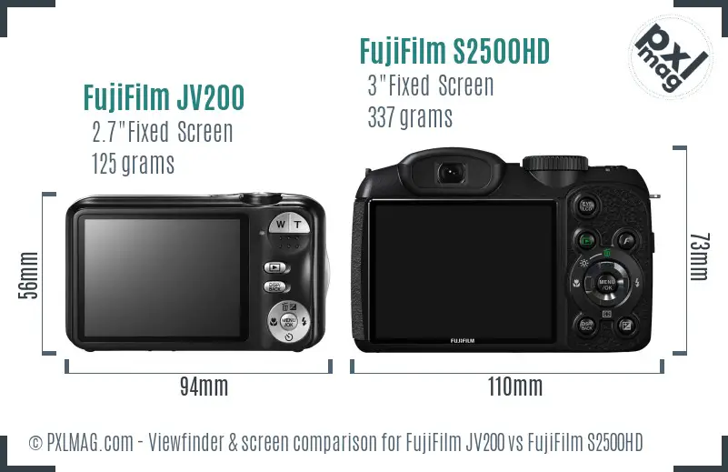 FujiFilm JV200 vs FujiFilm S2500HD Screen and Viewfinder comparison