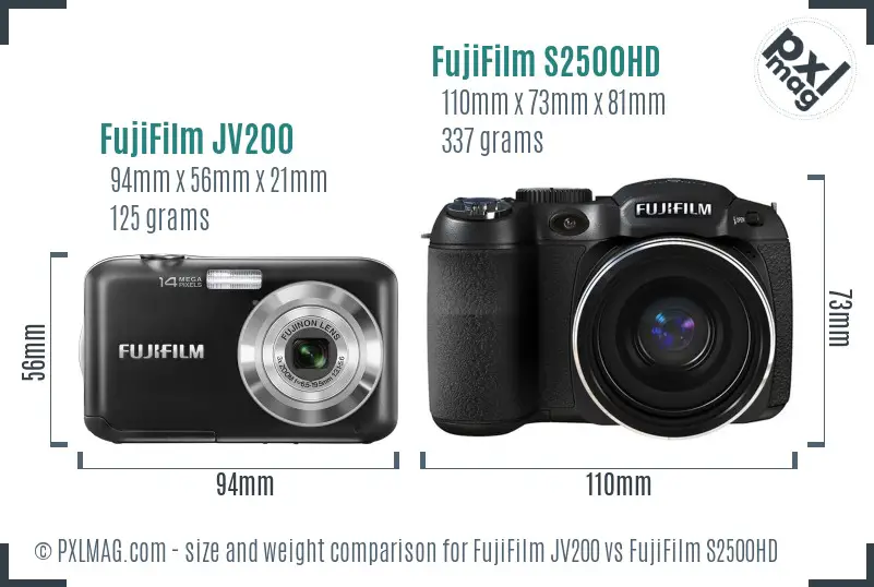 FujiFilm JV200 vs FujiFilm S2500HD size comparison