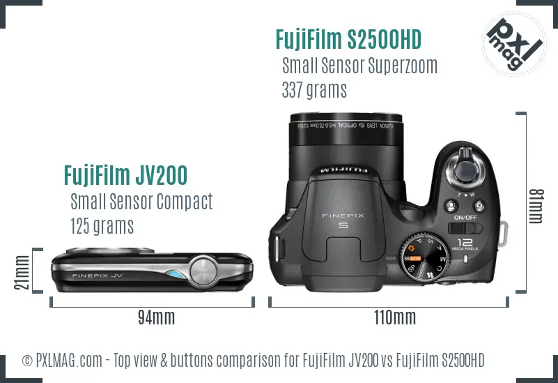 FujiFilm JV200 vs FujiFilm S2500HD top view buttons comparison
