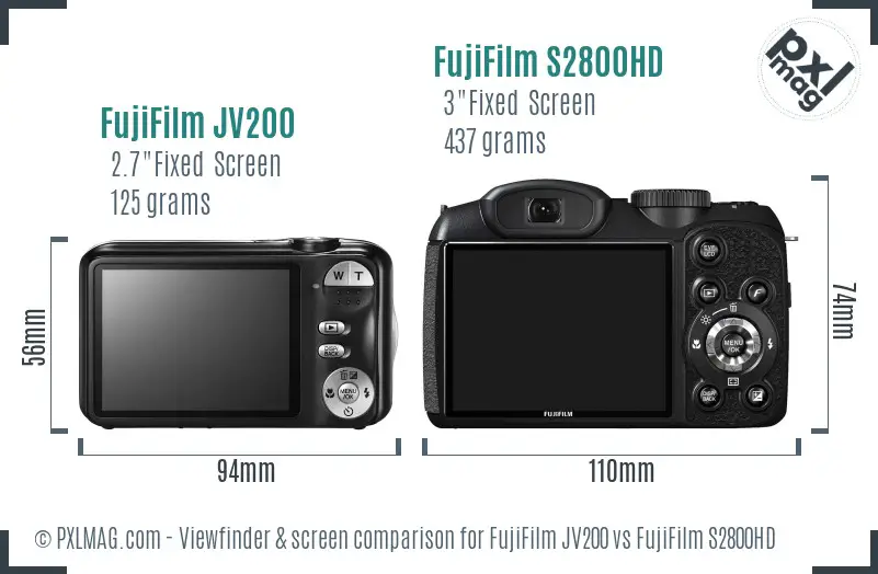 FujiFilm JV200 vs FujiFilm S2800HD Screen and Viewfinder comparison FujiFilm JV200 vs FujiFilm S2800HD Screen and Viewfinder comparison