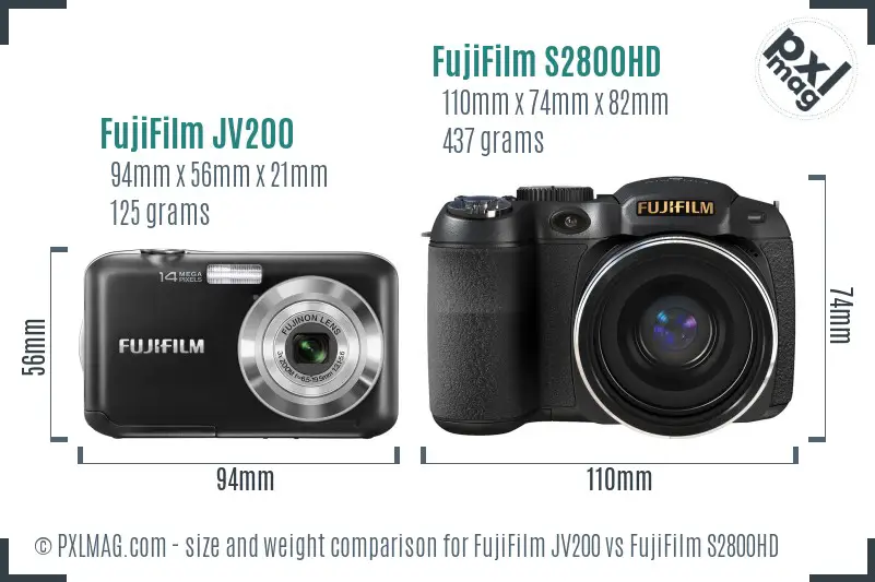 FujiFilm JV200 vs FujiFilm S2800HD size comparison FujiFilm JV200 vs FujiFilm S2800HD size comparison