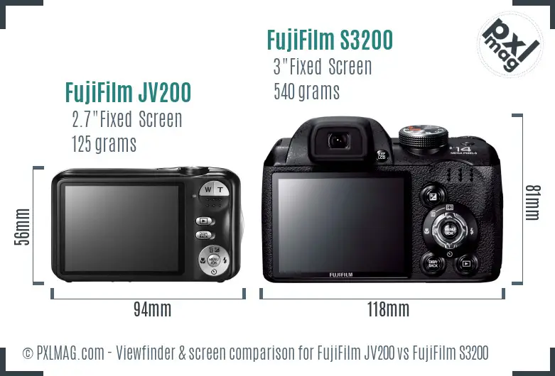 FujiFilm JV200 vs FujiFilm S3200 Screen and Viewfinder comparison