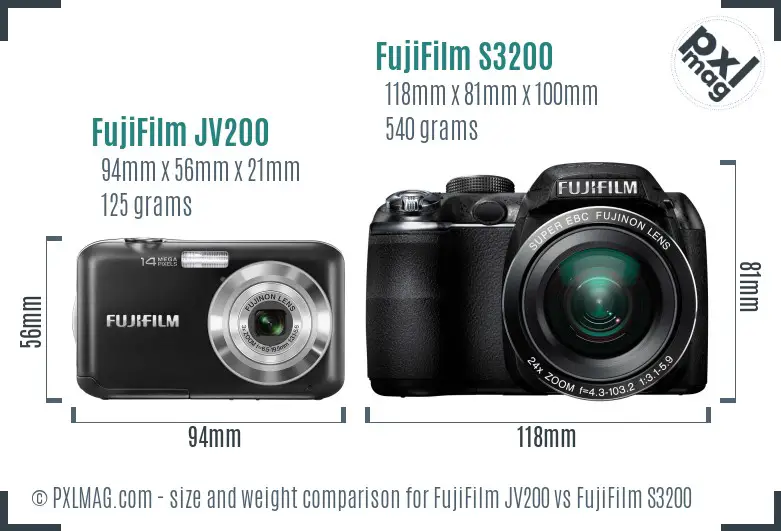 FujiFilm JV200 vs FujiFilm S3200 size comparison