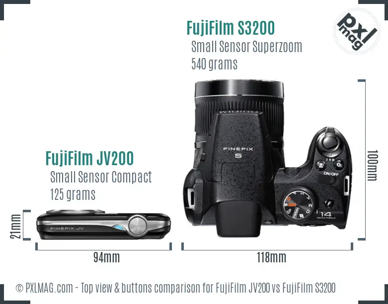 FujiFilm JV200 vs FujiFilm S3200 top view buttons comparison