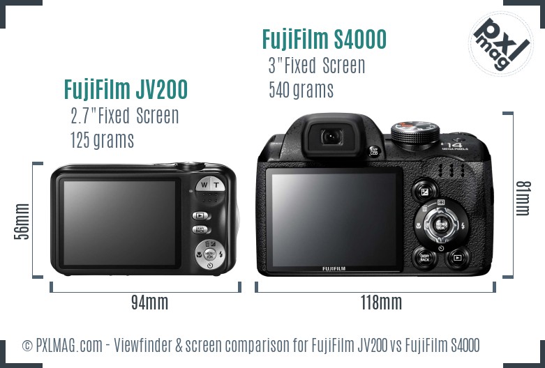 FujiFilm JV200 vs FujiFilm S4000 Screen and Viewfinder comparison