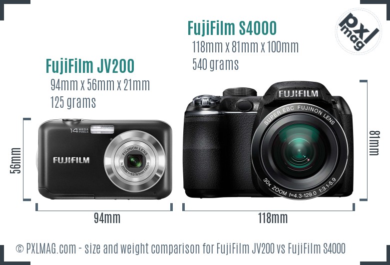 FujiFilm JV200 vs FujiFilm S4000 size comparison FujiFilm JV200 vs FujiFilm S4000 size comparison