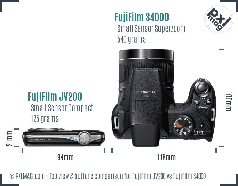 FujiFilm JV200 vs FujiFilm S4000 top view buttons comparison