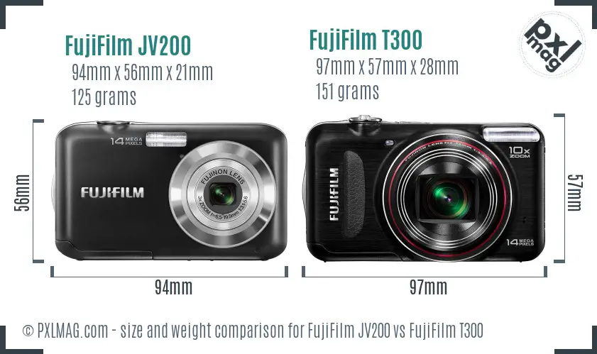 FujiFilm JV200 vs FujiFilm T300 size comparison